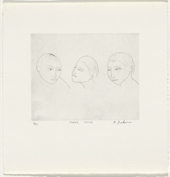 Artist: b'Dickerson, Robert.' | Title: b'Three faces.' | Date: 1999 | Technique: b'etching, printed in black ink, from one zinc plate' Artist: b'Dickerson, Robert.' | Title: b'Three faces.' | Date: 1999 | Technique: b'etching, printed in black ink, from one zinc plate'