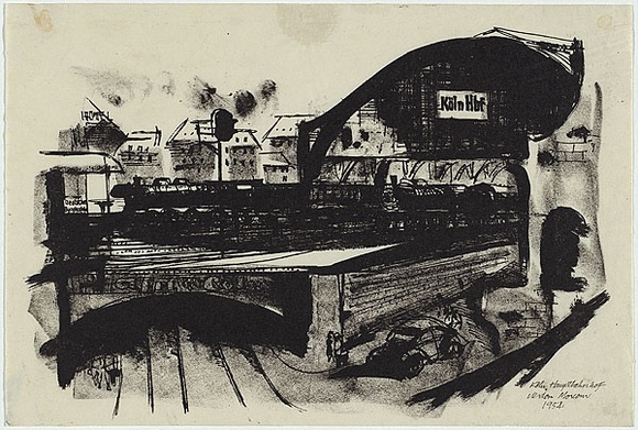 Artist: b'Morcom, Verdon.' | Title: b'Koln Hauptbahnhof' | Date: 1954 | Technique: b'lithograph, printed in black ink, from one plate' Artist: b'Morcom, Verdon.' | Title: b'Koln Hauptbahnhof' | Date: 1954 | Technique: b'lithograph, printed in black ink, from one plate'