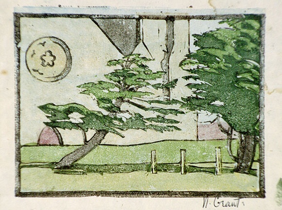 Artist: b'Grant, Nancy.' | Title: b'Church grounds' | Date: c.1935 | Technique: b'linocut, printed in colour, from water-based inks' Artist: b'Grant, Nancy.' | Title: b'Church grounds' | Date: c.1935 | Technique: b'linocut, printed in colour, from water-based inks'