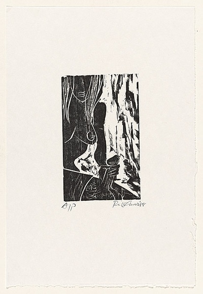 Artist: b'AMOR, Rick' | Title: b'Not titled (hand job 1).' | Date: 1988 | Technique: b'woodcut, printed in black ink, from one block'