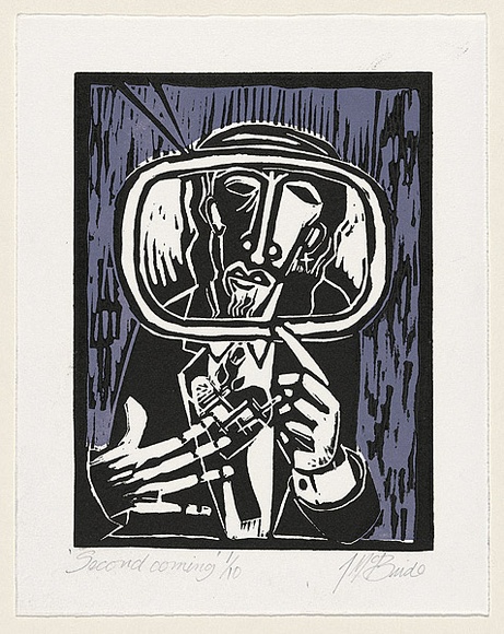 Title: b'Second coming.' | Date: 1999 | Technique: b'linocut, printed in colour, from two blocks' Title: b'Second coming.' | Date: 1999 | Technique: b'linocut, printed in colour, from two blocks'