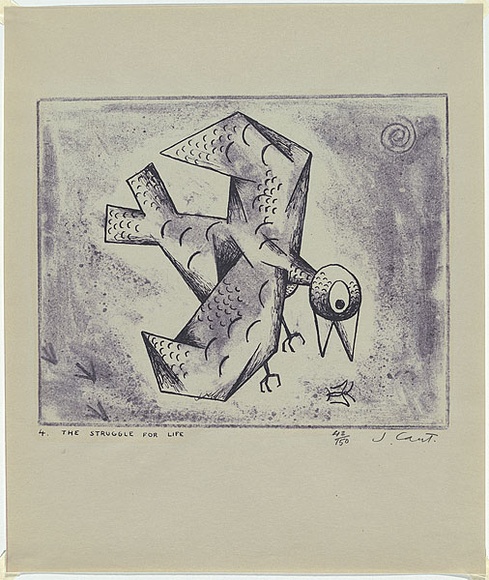 Artist: b'Cant, James.' | Title: b'The struggle for life.' | Date: 1948 | Technique: b'cliche-verre, printed in blue pigment, from one hand-drawn glass plate'
