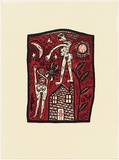Artist: HANRAHAN, Barbara | Title: Women and the moon | Date: 1989 | Technique: linocut, printed in colour and lithograph, printed from two blocks