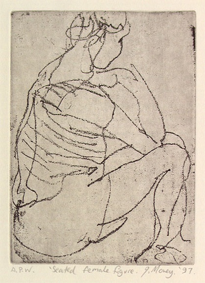Artist: b'Money, John.' | Title: b'Seated female figure' | Date: 1997, May | Technique: b'etching, printed in black ink with plate-tone, from one plate' Artist: b'Money, John.' | Title: b'Seated female figure' | Date: 1997, May | Technique: b'etching, printed in black ink with plate-tone, from one plate'
