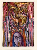 Artist: REWIRI-THORSEN, Kura | Title: Whakapapa | Date: 1990 | Technique: lithograph, printed in colour, from multiple stones | Copyright: Courtesy of the artist