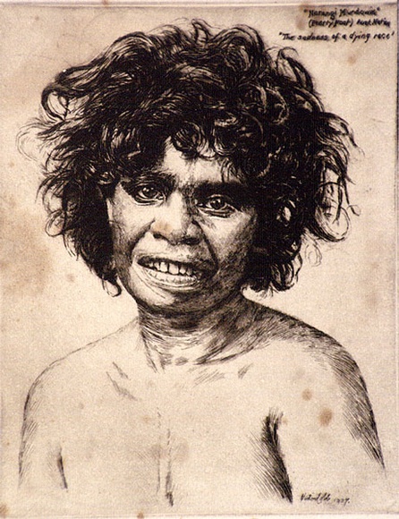 Artist: b'Cobb, Victor.' | Title: b'Nerangie Mundowie (Pretty Foot) Australian Native.' | Date: 1937 | Technique: b'etching, printed in warm black ink with plate-tone, from one plate' Artist: b'Cobb, Victor.' | Title: b'Nerangie Mundowie (Pretty Foot) Australian Native.' | Date: 1937 | Technique: b'etching, printed in warm black ink with plate-tone, from one plate'