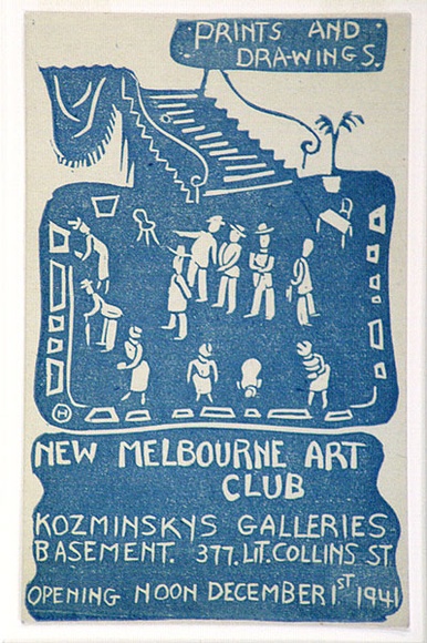 Artist: b'OGILVIE, Helen' | Title: b'Invitation: Prints and Drawings, New Melbourne Art Club, 1941' | Date: 1941 | Technique: b'linocut, printed in blue ink, from one block' Artist: b'OGILVIE, Helen' | Title: b'Invitation: Prints and Drawings, New Melbourne Art Club, 1941' | Date: 1941 | Technique: b'linocut, printed in blue ink, from one block'