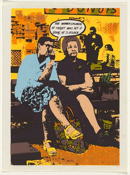 Artist: b'Robertson, Toni.' | Title: b'Taking marketown by strategy - 1' | Date: 1977 | Technique: b'screenprint, printed in colour, from multiple stencils' | Copyright: b'\xc2\xa9 Toni Robertson' Artist: b'Robertson, Toni.' | Title: b'Taking marketown by strategy - 1' | Date: 1977 | Technique: b'screenprint, printed in colour, from multiple stencils' | Copyright: b'\xc2\xa9 Toni Robertson'