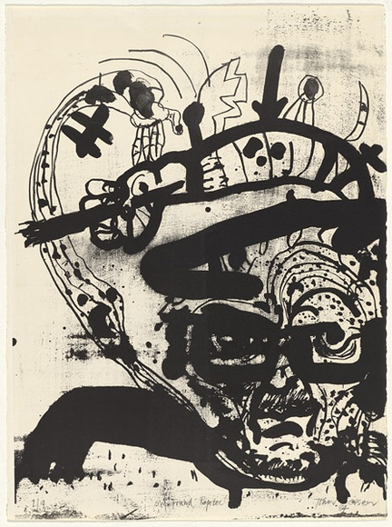 Artist: b'Olsen, John.' | Title: b'My friend Rapotec' | Date: 1984 | Technique: b'lithograph, printed in black ink, from one stone' | Copyright: b'\xc2\xa9 John Olsen. Licensed by VISCOPY, Australia' Artist: b'Olsen, John.' | Title: b'My friend Rapotec' | Date: 1984 | Technique: b'lithograph, printed in black ink, from one stone' | Copyright: b'\xc2\xa9 John Olsen. Licensed by VISCOPY, Australia'