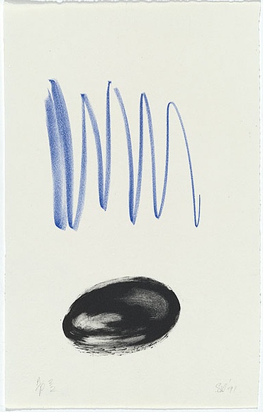 Artist: b'Danaher, Suzanne.' | Title: b'Feeling blue above the black hole' | Date: 1991, April | Technique: b'lithograph, printed in colour, from two stones (black and blue)' Artist: b'Danaher, Suzanne.' | Title: b'Feeling blue above the black hole' | Date: 1991, April | Technique: b'lithograph, printed in colour, from two stones (black and blue)'
