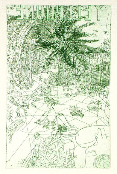Artist: b'Rooney, Elizabeth.' | Title: b'(Telephone)' | Date: (1978) | Technique: b'etching and aquatint, printed in green ink with plate-tone, from one plate' Artist: b'Rooney, Elizabeth.' | Title: b'(Telephone)' | Date: (1978) | Technique: b'etching and aquatint, printed in green ink with plate-tone, from one plate'