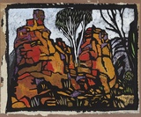 Artist: b'PRESTON, Margaret' | Title: b'Rocks in Roper River.' | Date: 1953 | Technique: b'stencil, printed in colour, from one hand-cut paper stencil' | Copyright: b'\xc2\xa9 Margaret Preston. Licensed by VISCOPY, Australia'