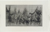 Artist: Buckley, Sue. | Title: Arackne's spinning. | Date: 1965 | Technique: etching, printed in black ink with plate-tone, from one plate | Copyright: This work appears on screen courtesy of Sue Buckley and her sister Jean Hanrahan