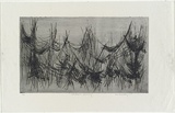 Artist: Buckley, Sue. | Title: Arackne's spinning. | Date: 1965 | Technique: etching, printed in black ink with plate-tone, from one plate | Copyright: This work appears on screen courtesy of Sue Buckley and her sister Jean Hanrahan