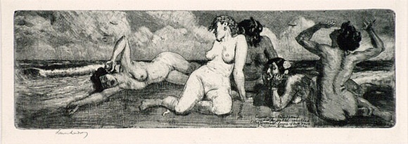 Artist: b'LINDSAY, Lionel' | Title: b'Femmes damn\xc3\xa9es' | Date: 1909 | Technique: b'etching, drypoint, aquatint and roulette, printed in blue/black ink, from one plate' | Copyright: b'Courtesy of the National Library of Australia' Artist: b'LINDSAY, Lionel' | Title: b'Femmes damn\xc3\xa9es' | Date: 1909 | Technique: b'etching, drypoint, aquatint and roulette, printed in blue/black ink, from one plate' | Copyright: b'Courtesy of the National Library of Australia'