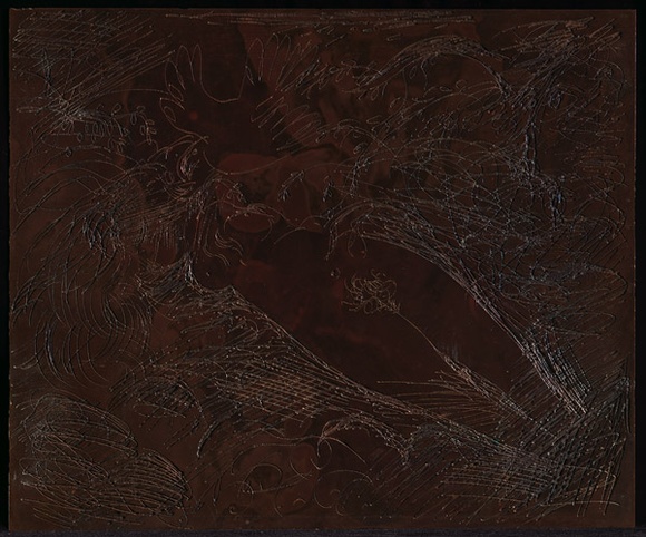 Artist: b'BOYD, Arthur' | Title: b'Plate 15: Lying nude and bird.' | Date: (1962-63) | Technique: b'etched plate' | Copyright: b'This work appears on screen courtesy of Bundanon Trust' Artist: b'BOYD, Arthur' | Title: b'Plate 15: Lying nude and bird.' | Date: (1962-63) | Technique: b'etched plate' | Copyright: b'This work appears on screen courtesy of Bundanon Trust'