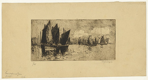 Artist: b'Long, Sydney.' | Title: b'Drying sails' | Date: c.1919 | Technique: b'line-etching and drypoint, from one zinc plate' | Copyright: b'Reproduced with the kind permission of the Ophthalmic Research Institute of Australia'