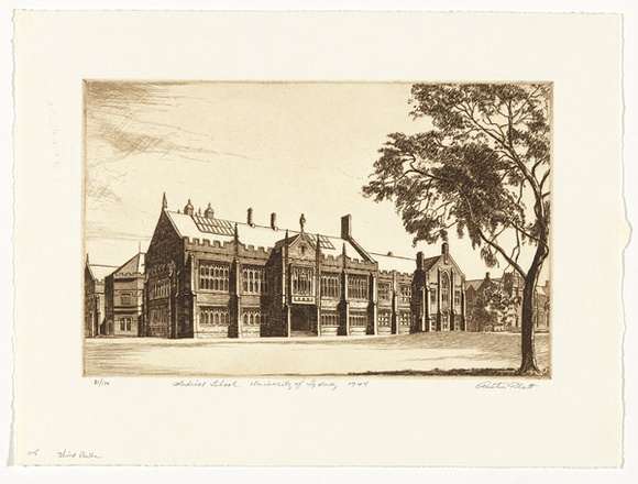Artist: b'PLATT, Austin' | Title: b'Medical School University of Sydney' | Date: 1945 | Technique: b'etching, printed in black ink, from one plate' Artist: b'PLATT, Austin' | Title: b'Medical School University of Sydney' | Date: 1945 | Technique: b'etching, printed in black ink, from one plate'