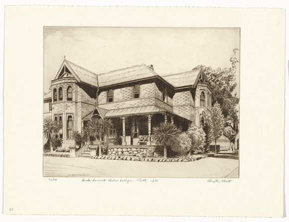 Artist: b'PLATT, Austin' | Title: b'Loreto Convent Ladies College Perth' | Date: 1937 | Technique: b'etching, printed in black ink, from one plate' Artist: b'PLATT, Austin' | Title: b'Loreto Convent Ladies College Perth' | Date: 1937 | Technique: b'etching, printed in black ink, from one plate'