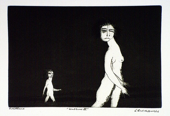 Artist: b'BALDESSIN, George' | Title: b'Walkers II.' | Date: 1966 | Technique: b'etching and aquatint, printed in black ink, from one plate' Artist: b'BALDESSIN, George' | Title: b'Walkers II.' | Date: 1966 | Technique: b'etching and aquatint, printed in black ink, from one plate'