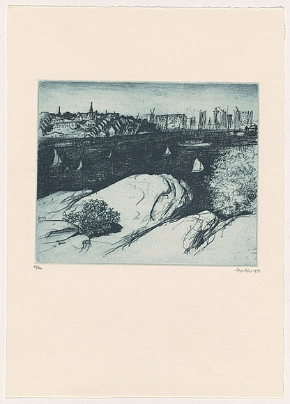 Artist: b'Rees, Lloyd.' | Title: bThe Summit, Ball's Head | Date: 1978 | Technique: b'softground etching, printed in blue ink with plate-tone, from one zinc plate' | Copyright: b'\xc2\xa9 Alan and Jancis Rees' Artist: b'Rees, Lloyd.' | Title: bThe Summit, Ball's Head | Date: 1978 | Technique: b'softground etching, printed in blue ink with plate-tone, from one zinc plate' | Copyright: b'\xc2\xa9 Alan and Jancis Rees'
