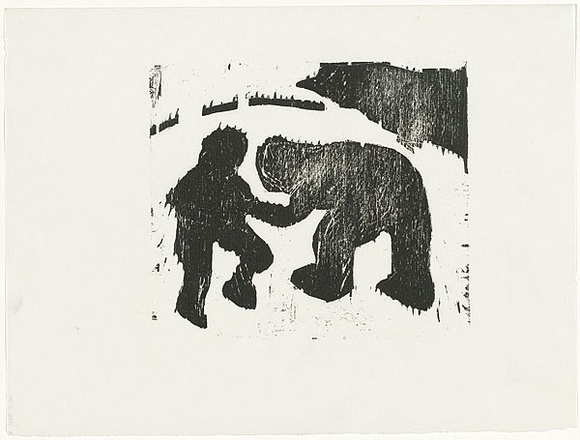 Artist: b'MADDOCK, Bea' | Title: b'Fighting figures' | Date: 1963 | Technique: b'relief-etching, from one copper plate; woodcut, from three blocks' Artist: b'MADDOCK, Bea' | Title: b'Fighting figures' | Date: 1963 | Technique: b'relief-etching, from one copper plate; woodcut, from three blocks'