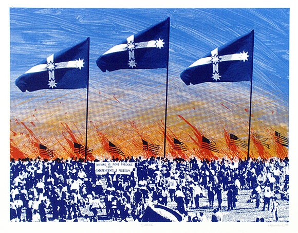 Artist: b'Newmarch, Ann.' | Title: b'Sunrise' | Date: 1975 | Technique: b'screenprint, printed in colour, from multiple stencils' Artist: b'Newmarch, Ann.' | Title: b'Sunrise' | Date: 1975 | Technique: b'screenprint, printed in colour, from multiple stencils'