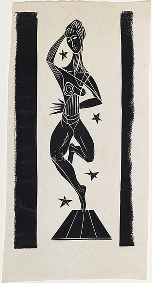 Artist: b'Barwell, Geoff.' | Title: b'(Exotic dancer).' | Date: (1955) | Technique: b'linocut, printed in black ink, from one block' Artist: b'Barwell, Geoff.' | Title: b'(Exotic dancer).' | Date: (1955) | Technique: b'linocut, printed in black ink, from one block'