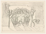 Artist: WIGHT, Normana | Title: not titled [keeping quiet] | Date: 1990 | Technique: lithograph, printed in grey ink, from one stone