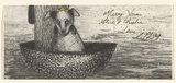 Artist: Perrow, Deborah. | Title: Merry Xmas Alice & Charlie | Date: 2000 | Technique: etching, printed in black ink, from one plate; hand coloured in gold ink