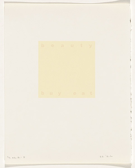 Artist: b'Burgess, Peter.' | Title: b'beauty: buy eat.' | Date: 2001 | Technique: b'computer generated inkjet prints, printed in colour, from digital files' Artist: b'Burgess, Peter.' | Title: b'beauty: buy eat.' | Date: 2001 | Technique: b'computer generated inkjet prints, printed in colour, from digital files'