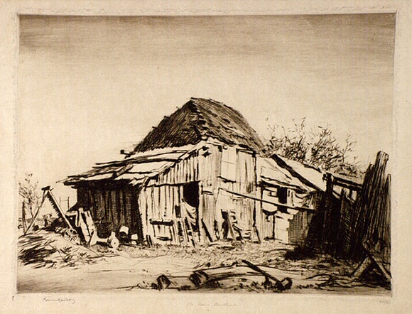 Artist: b'LINDSAY, Lionel' | Title: b'An old barn, Ambleside' | Date: 1925 | Technique: b'drypoint, printed in brown ink with plate-tone, from one copper plate' | Copyright: b'Courtesy of the National Library of Australia' Artist: b'LINDSAY, Lionel' | Title: b'An old barn, Ambleside' | Date: 1925 | Technique: b'drypoint, printed in brown ink with plate-tone, from one copper plate' | Copyright: b'Courtesy of the National Library of Australia'
