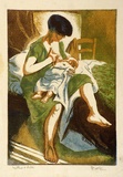 Artist: Hawkins, Weaver. | Title: Mother and child | Date: c.1928 | Technique: woodcut, printed in colour, from multiple blocks | Copyright: The Estate of H.F Weaver Hawkins