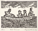 Artist: CARTER, Ray | Title: Boat bunnies | Date: 2000, November | Technique: linocut, printed in black ink, from one block