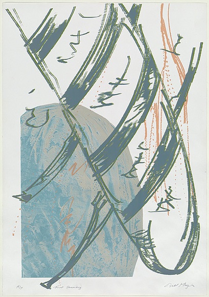 Artist: b'MEYER, Bill' | Title: b'Forest descending' | Date: 1986 | Technique: b'screenprint, printed in five colours, from multiple screens (including half tone photo images and hand drawn on acetate)' | Copyright: b'\xc2\xa9 Bill Meyer' Artist: b'MEYER, Bill' | Title: b'Forest descending' | Date: 1986 | Technique: b'screenprint, printed in five colours, from multiple screens (including half tone photo images and hand drawn on acetate)' | Copyright: b'\xc2\xa9 Bill Meyer'