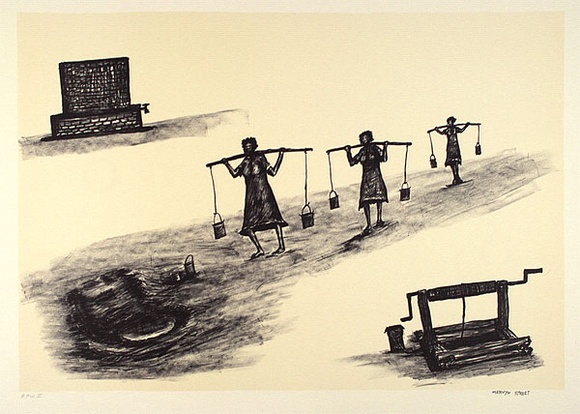 Artist: b'STREET, Mervyn' | Title: b'Penebono (water from the soak)' | Date: 1995, November | Technique: b'lithograph, printed in black ink, from one stone, with cream tint stone' Artist: b'STREET, Mervyn' | Title: b'Penebono (water from the soak)' | Date: 1995, November | Technique: b'lithograph, printed in black ink, from one stone, with cream tint stone'