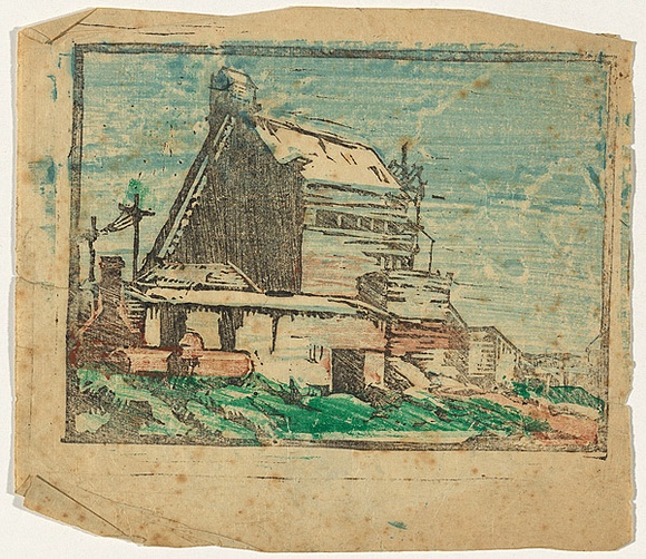 Artist: b'Bell, George..' | Title: b'(Industrial building).' | Technique: b'woodcut, printed in colour, from multiple blocks' Artist: b'Bell, George..' | Title: b'(Industrial building).' | Technique: b'woodcut, printed in colour, from multiple blocks'