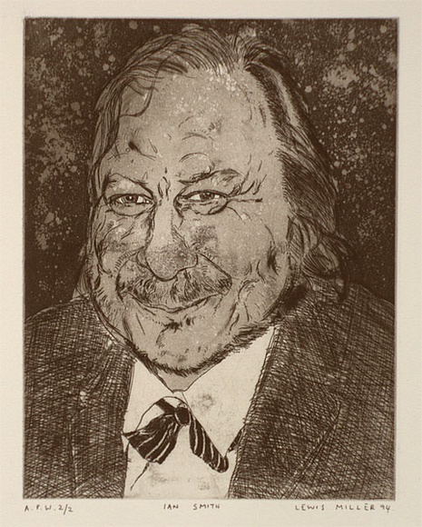 Artist: MILLER, Lewis | Title: Ian Smith | Date: 1994 | Technique: etching, printed in black ink, from one plate | Copyright: © Lewis Miller. Licensed by VISCOPY, Australia Artist: MILLER, Lewis | Title: Ian Smith | Date: 1994 | Technique: etching, printed in black ink, from one plate | Copyright: © Lewis Miller. Licensed by VISCOPY, Australia