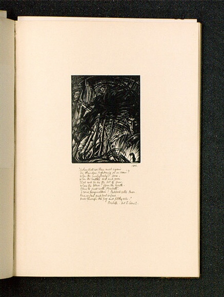 Artist: b'McGrath, Raymond.' | Title: b'Macbeth and the Witches.' | Date: 1926 | Technique: b'wood-engraving, printed in black ink, from one block' Artist: b'McGrath, Raymond.' | Title: b'Macbeth and the Witches.' | Date: 1926 | Technique: b'wood-engraving, printed in black ink, from one block'