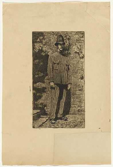 Artist: TRAILL, Jessie | Title: not titled [policeman]. | Date: c.1938 | Technique: etching, printed in black ink, from one plate