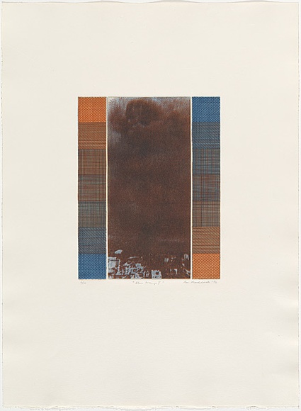 Artist: b'MADDOCK, Bea' | Title: b'Blue orange I' | Date: 1976, October | Technique: b'photo-etching, aquatint, etching and aquatint, printed in colour, from six plates' Artist: b'MADDOCK, Bea' | Title: b'Blue orange I' | Date: 1976, October | Technique: b'photo-etching, aquatint, etching and aquatint, printed in colour, from six plates'