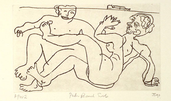 Artist: b'Furlonger, Joe.' | Title: b'Palm Beach suite (no.19)' | Date: 1990 | Technique: b'etching, printed in black ink, from one plate' Artist: b'Furlonger, Joe.' | Title: b'Palm Beach suite (no.19)' | Date: 1990 | Technique: b'etching, printed in black ink, from one plate'
