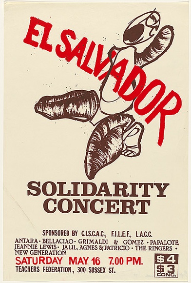 Artist: b'KERR, Tom Fenton' | Title: b'El Salvador Solidarity Concert' | Date: 1981 | Technique: b'screenprint, printed in colour, from two stencils' Artist: b'KERR, Tom Fenton' | Title: b'El Salvador Solidarity Concert' | Date: 1981 | Technique: b'screenprint, printed in colour, from two stencils'