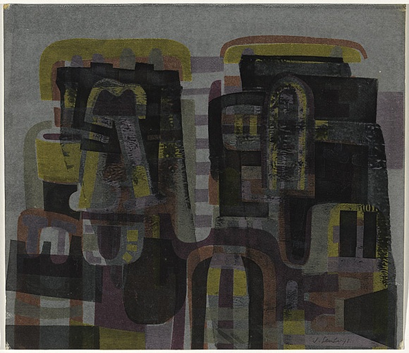 Artist: Senbergs, Jan. | Title: not titled  [Study for 'Builders'] | Date: 1963 | Technique: screenprint, printed in colour, from multiple stencils