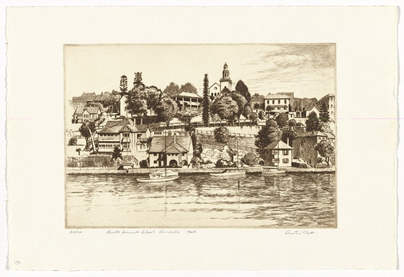 Artist: b'PLATT, Austin' | Title: b'Loreto Convent School, Kirribilli' | Date: 1946 | Technique: b'etching, printed in black ink, from one plate' Artist: b'PLATT, Austin' | Title: b'Loreto Convent School, Kirribilli' | Date: 1946 | Technique: b'etching, printed in black ink, from one plate'