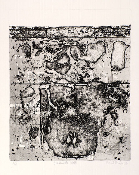 Artist: b'Hadley, Basil.' | Title: b'Fremantle wall' | Date: 1974 | Technique: b'etching, deep etch and aquatint, printed in black ink, from one plate' Artist: b'Hadley, Basil.' | Title: b'Fremantle wall' | Date: 1974 | Technique: b'etching, deep etch and aquatint, printed in black ink, from one plate'