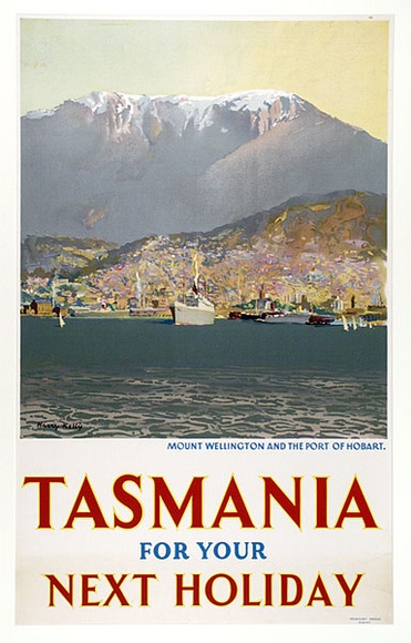 Artist: b'Kelly, Harry.' | Title: b'Tasmania for your next holiday.' | Date: c.1956 | Technique: b'lithograph, printed in colour, from multiple stones' Artist: b'Kelly, Harry.' | Title: b'Tasmania for your next holiday.' | Date: c.1956 | Technique: b'lithograph, printed in colour, from multiple stones'