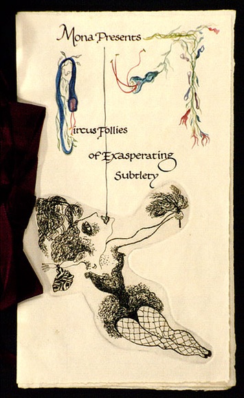 Artist: b'Ryder, Mona.' | Title: b'Programme for Circus Follies of Exasperating Subtlety.' | Date: c.1989 | Technique: b'etching, linocut, watercolour' | Copyright: b'\xc2\xa9 Mona Ryder' Artist: b'Ryder, Mona.' | Title: b'Programme for Circus Follies of Exasperating Subtlety.' | Date: c.1989 | Technique: b'etching, linocut, watercolour' | Copyright: b'\xc2\xa9 Mona Ryder'