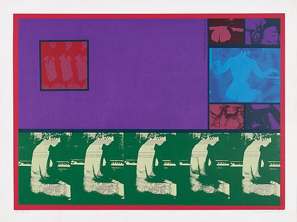 Artist: b'MEYER, Bill' | Title: b'Comme un b\xc3\xa9tail pensif.' | Date: 1970 | Technique: b'screenprint, printed in eleven colours, from one hand cut indirect screen, one open block out screen , and multiple ortho and halftone screens' | Copyright: b'\xc2\xa9 Bill Meyer' Artist: b'MEYER, Bill' | Title: b'Comme un b\xc3\xa9tail pensif.' | Date: 1970 | Technique: b'screenprint, printed in eleven colours, from one hand cut indirect screen, one open block out screen , and multiple ortho and halftone screens' | Copyright: b'\xc2\xa9 Bill Meyer'