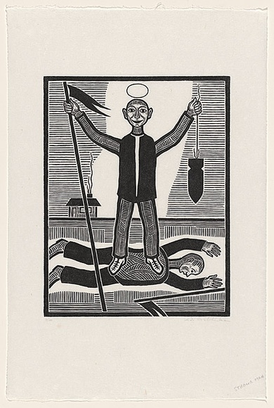 Artist: b'Groblicka, Lidia.' | Title: b'Strong man' | Date: 1971 | Technique: b'woodcut, printed in black ink, from one block' Artist: b'Groblicka, Lidia.' | Title: b'Strong man' | Date: 1971 | Technique: b'woodcut, printed in black ink, from one block'